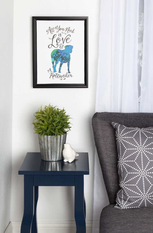 Sylvie Love and a Rottweiler Watercolor Framed Canvas, Black 11x14