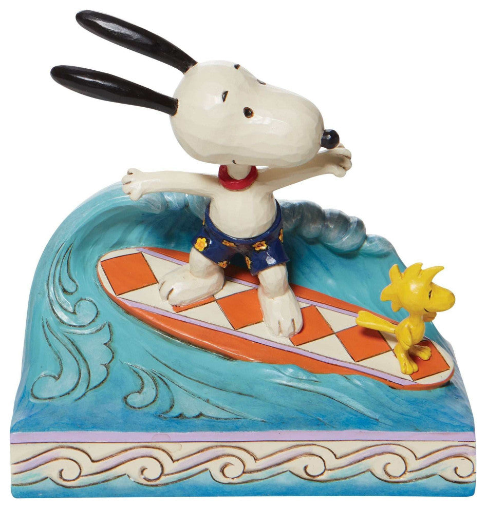 Jim Shore Cowabunga! Polyresin Snoopy Woodstock Surfing 6010114