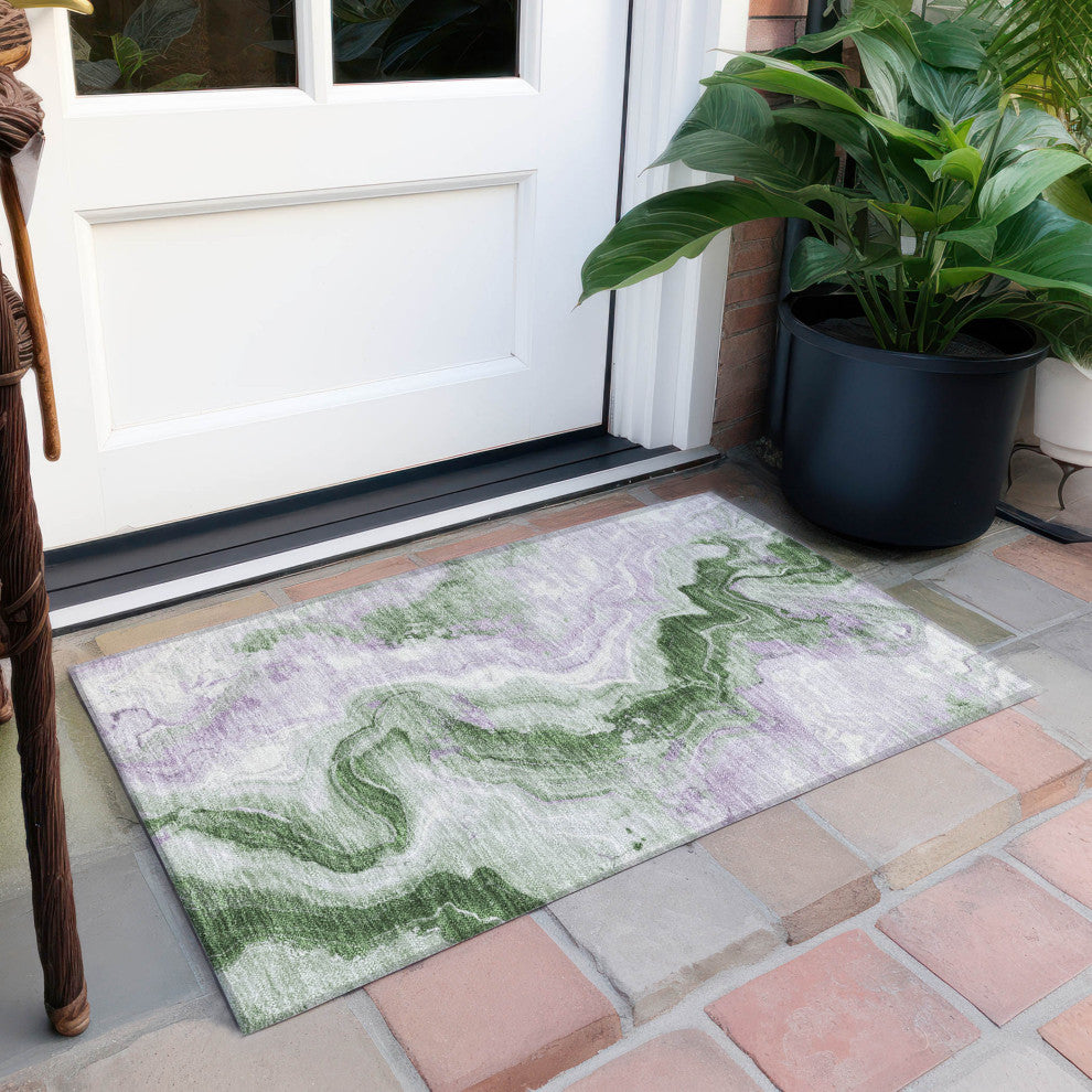 Machine Washable Indoor/Outdoor Chantille ACN1862 Olive 1'8" x 2'6" Rug