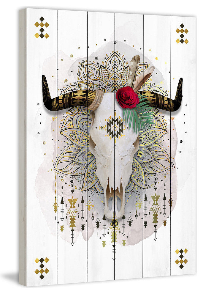 "Red Rose Skull" Painting Print on White Wood, 30"x45"