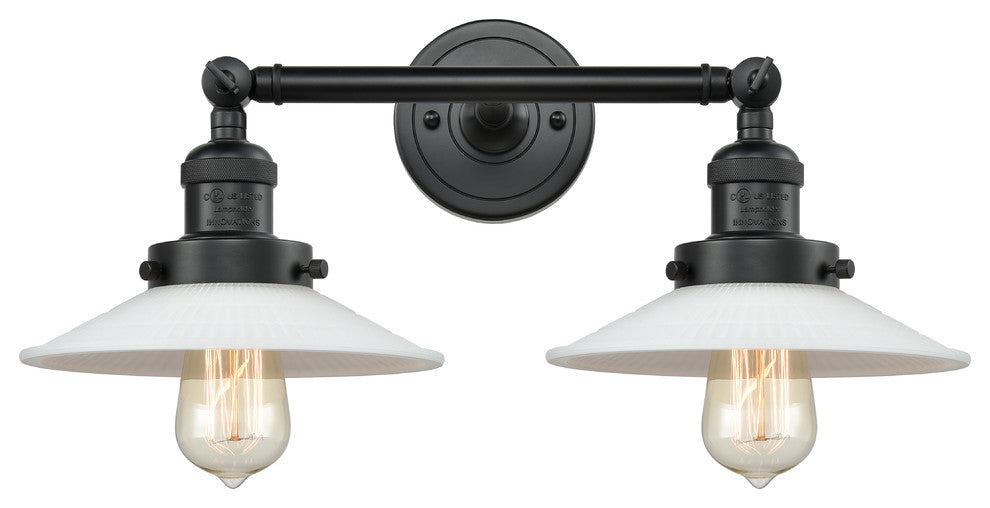 Halophane 2-Light Bath Vanity-Light, Matte Black, Matte White Halophane