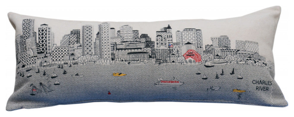 35" White Boston Daylight Skyline Lumbar Decorative Pillow