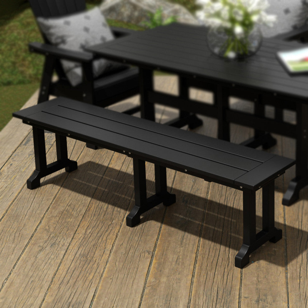 WestinTrends 65" Trestle Poly Lumber Outdoor Patio Accent Bench, Picnic Bench, Black