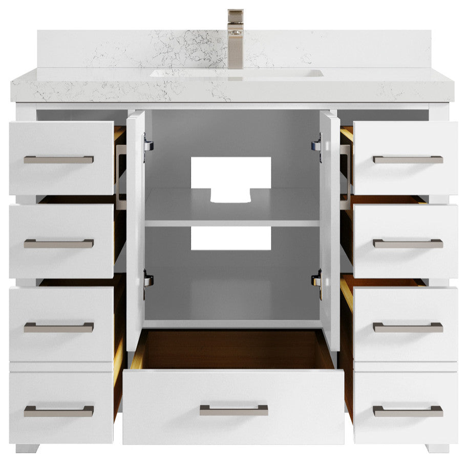 Malibu 42 Single Sink Bath Vanity in White  2" Empira Quartz