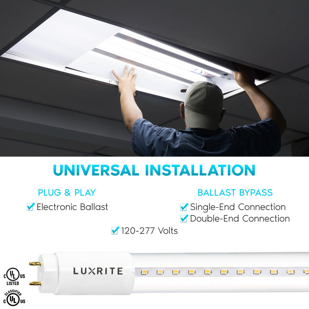 Luxrite 12-Pack 4FT T8 LED Tube Light 18W 3 Color Option 2340 Lumens