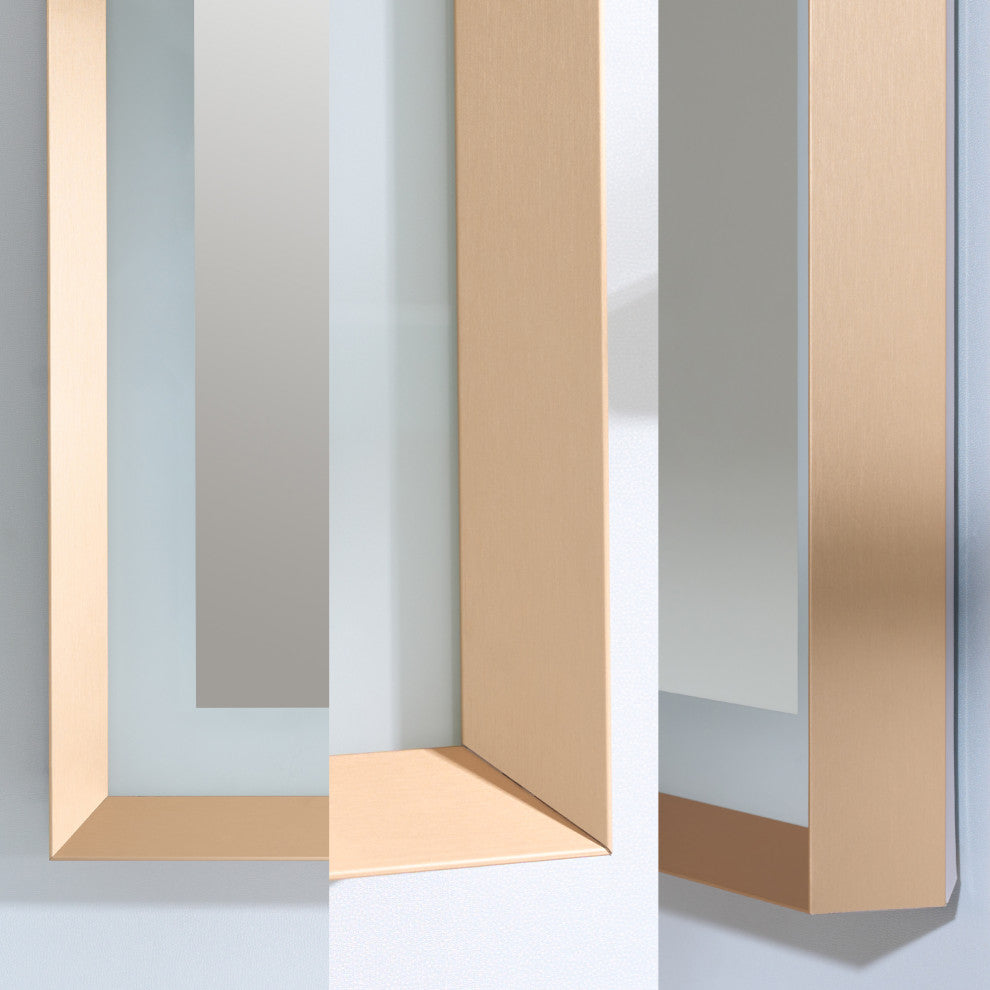 Beveled Bathroom LED Mirror Framed, Backlit and Front Light, Gold, 60"x28"