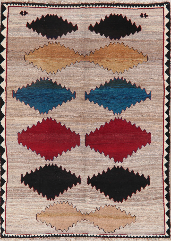 Consigned, Oriental Tribal Hand-Knotted Traditional Persian Area Rug, Beige, 7x9