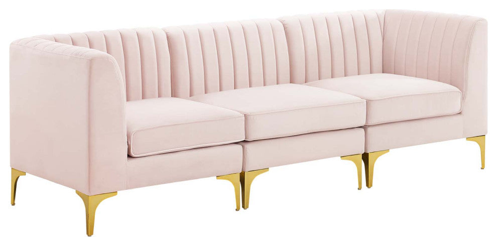 Triumph Channel Tufted Performance Velvet 3-Seater Sofa - Pink