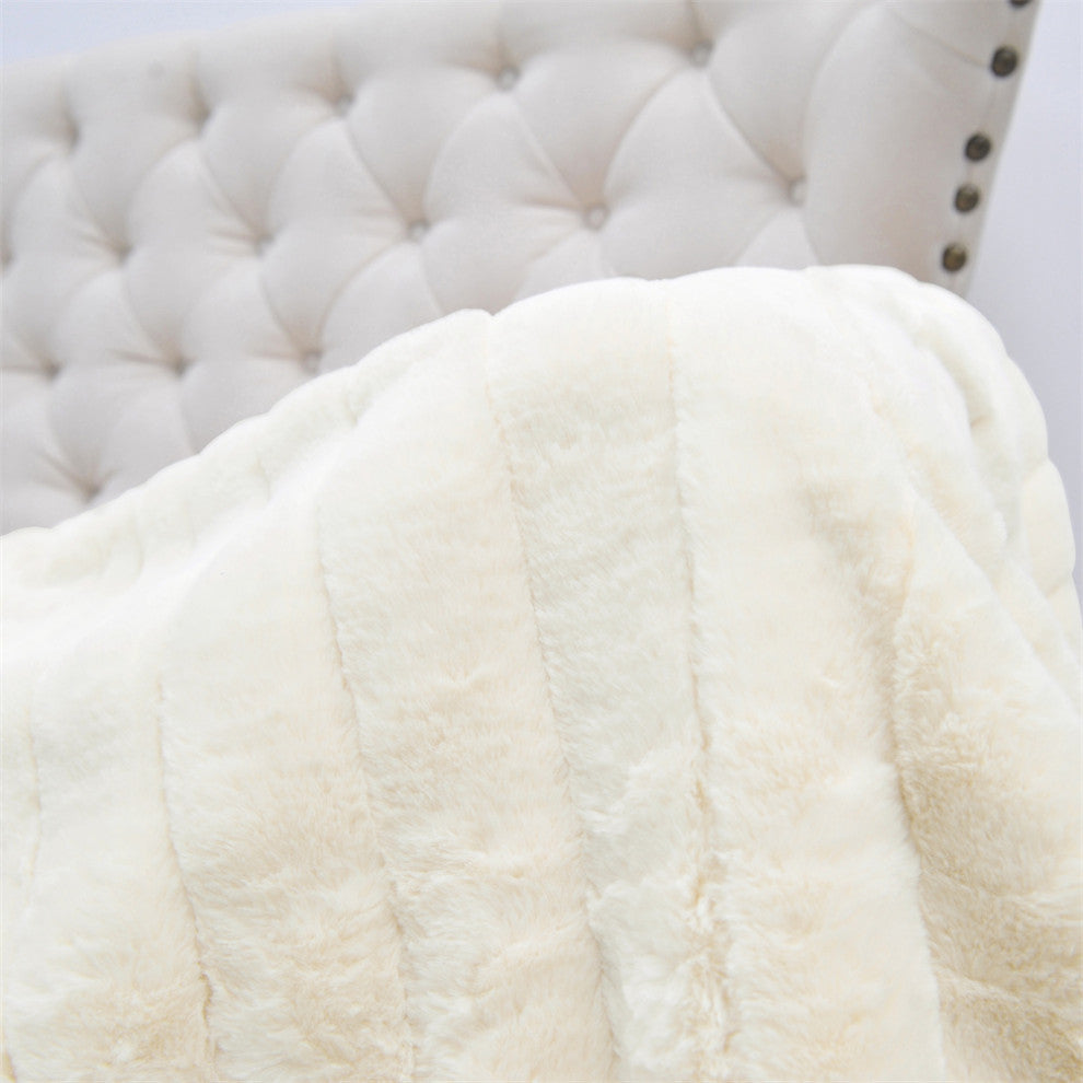 Super Mink Faux Fur Throw Blanket, Antique White, 50"x60"