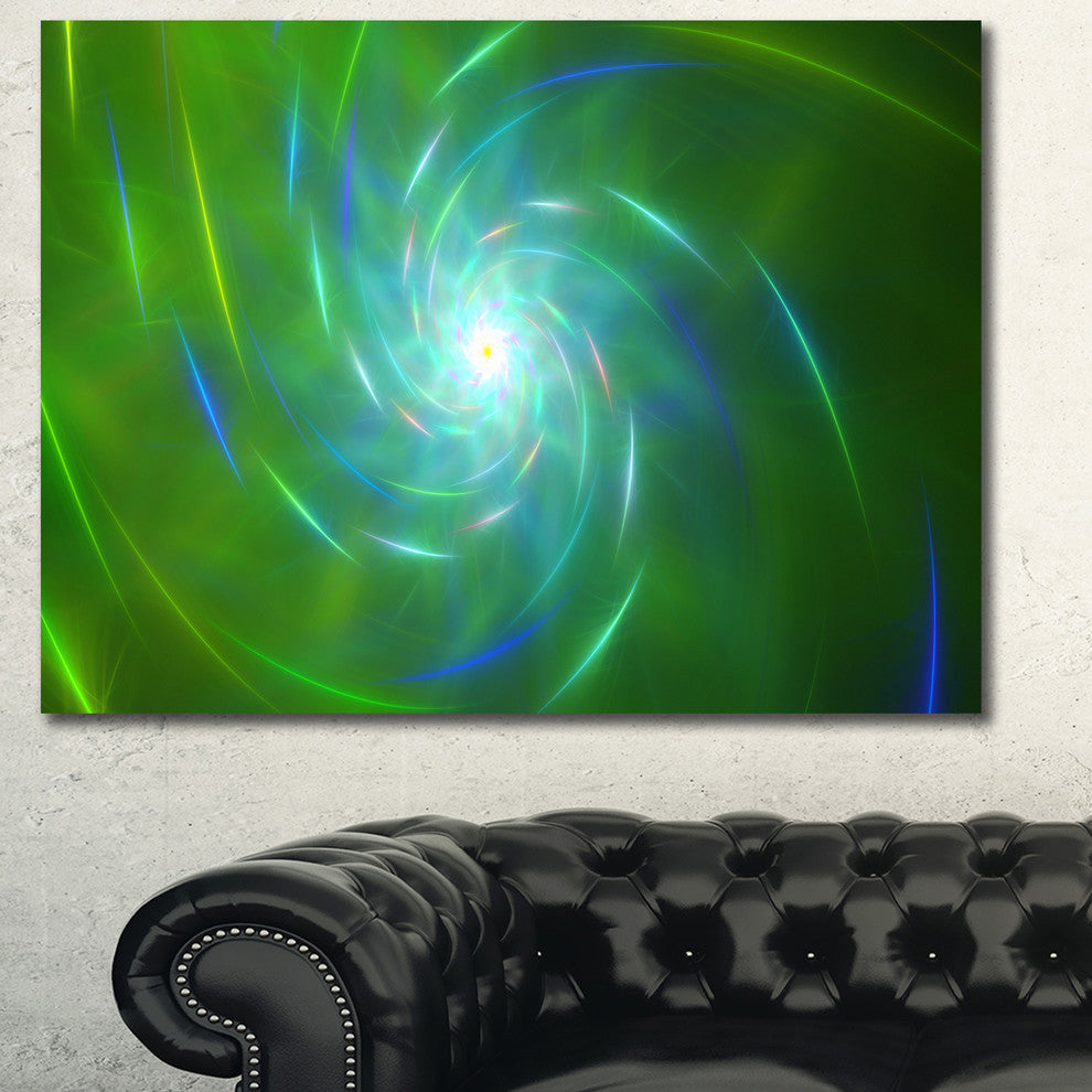 Green Fractal Whirlpool Design, Oversized Abstract Canvas Art Print, 60x40