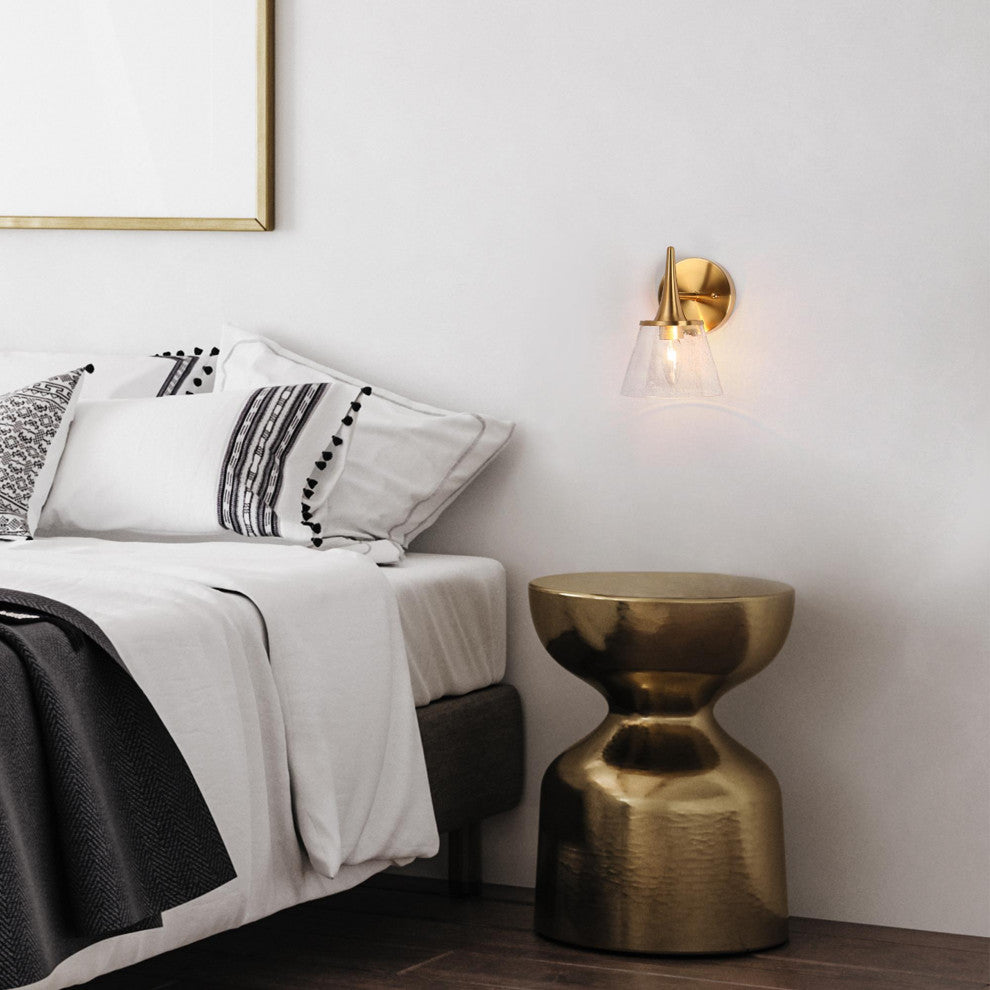 LNC 6" W 1-Light Polished Gold with Seeded Glass Modern Wall Sconce