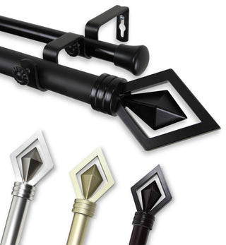 Lance 1" Double Curtain Rod, Satin Nickel, 120-170"