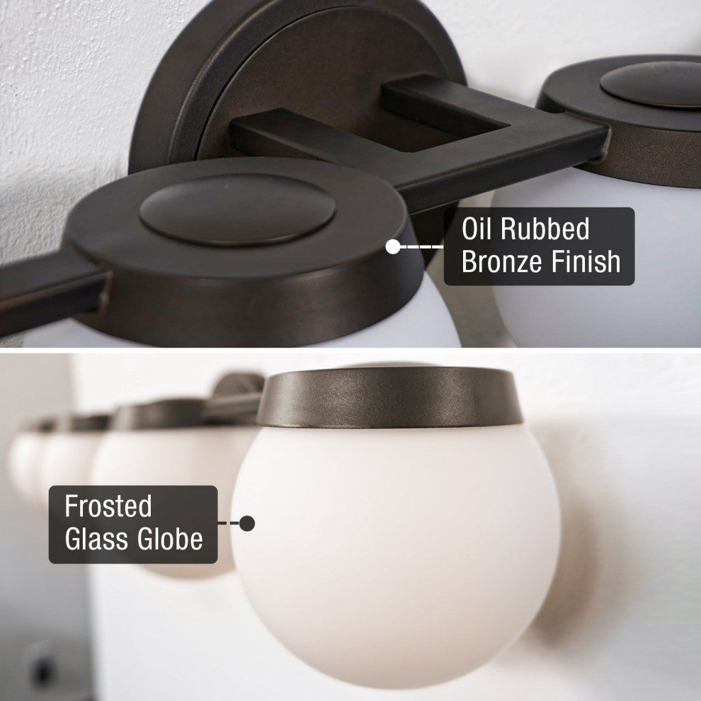 Kira Home Atticus 26" LED Bathroom Light, Frosted Milk White Glass Globe Shades