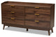 Kayley Mid-Century Modern Walnut Brown 6-Drawer Wood Dresser