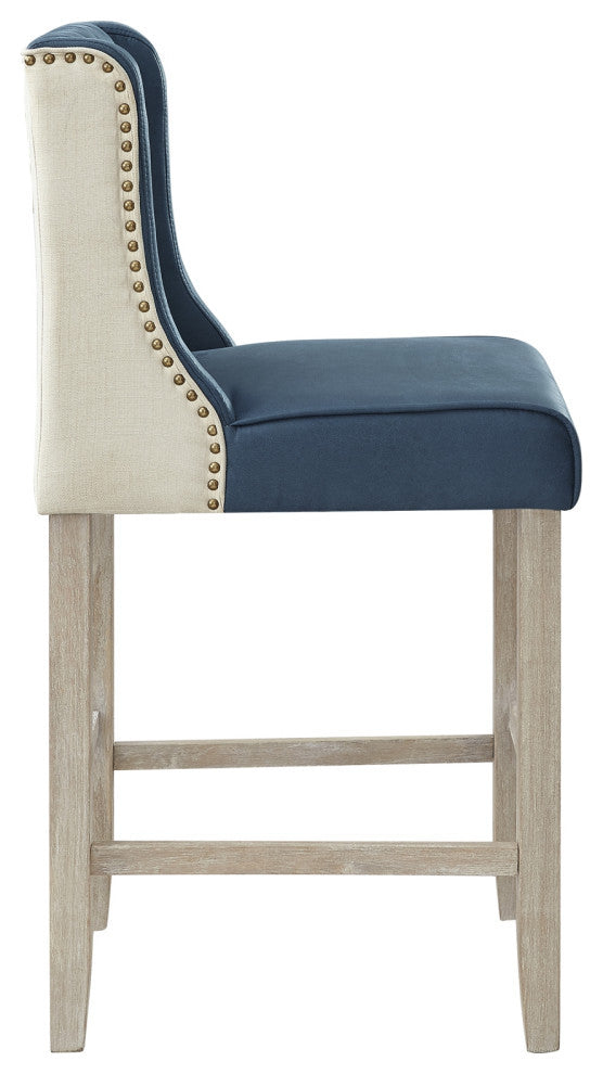 Rustic Manor Kaileigh Counter Stool, Leather PU, Navy
