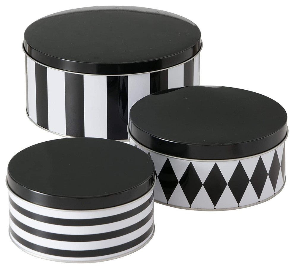 3 Piece Black and White Cookie Tin Set