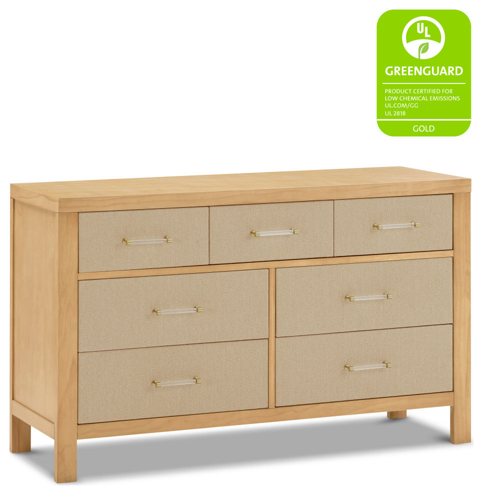 Eloise 7-Drawer Assembled Dresser, Honey and Performance Sand Eco-Weave