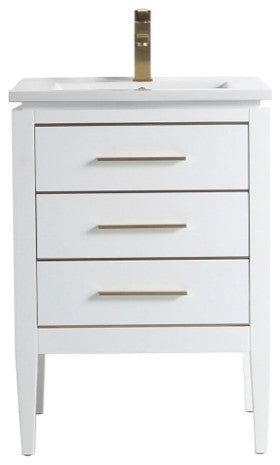 Grace 24" Single Bathroom Vanity Set, White With Brass Trim