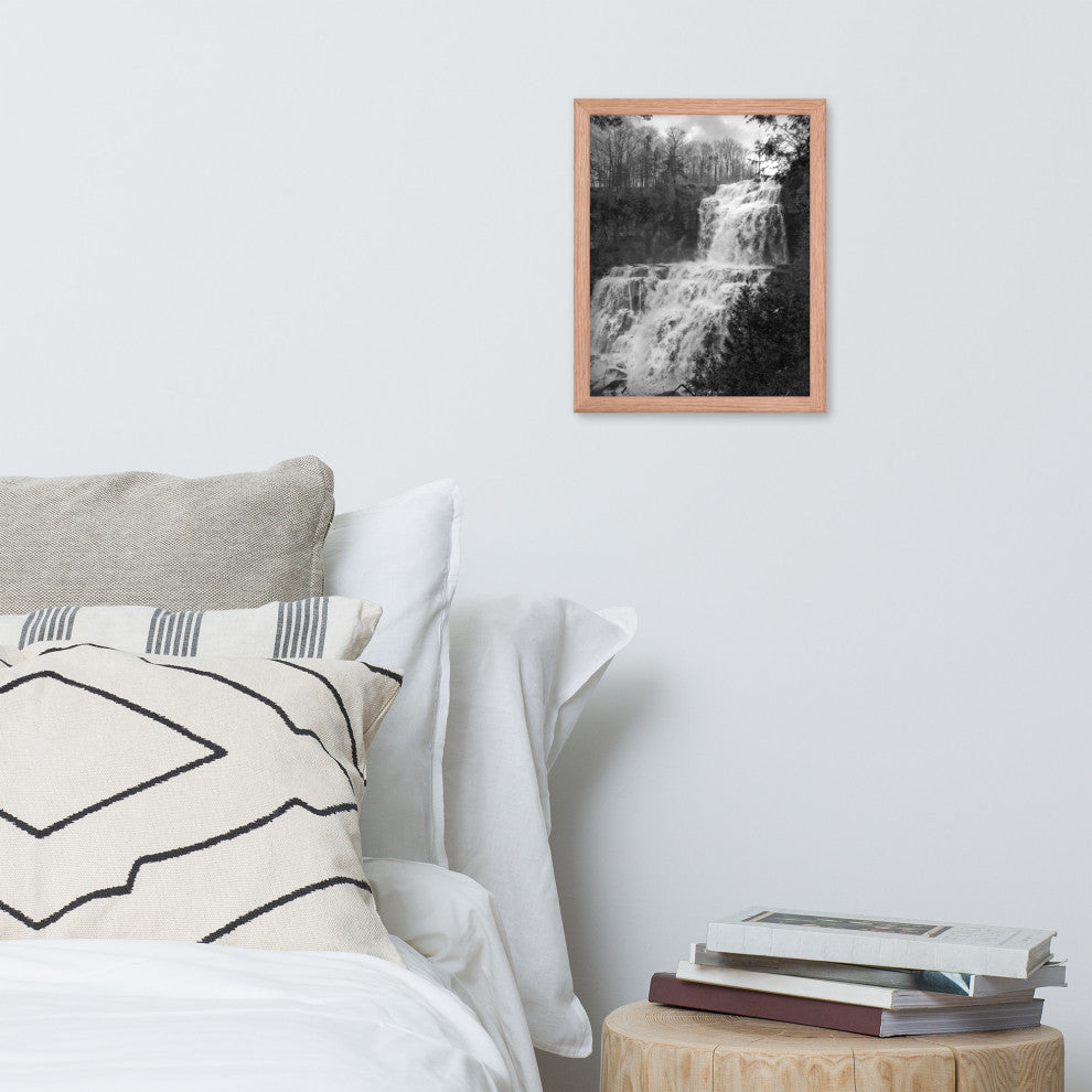 Chittenango Waterfall in Black and White Framed Photo Paper Wall Art Prints, Red Oak, 11" X 14"