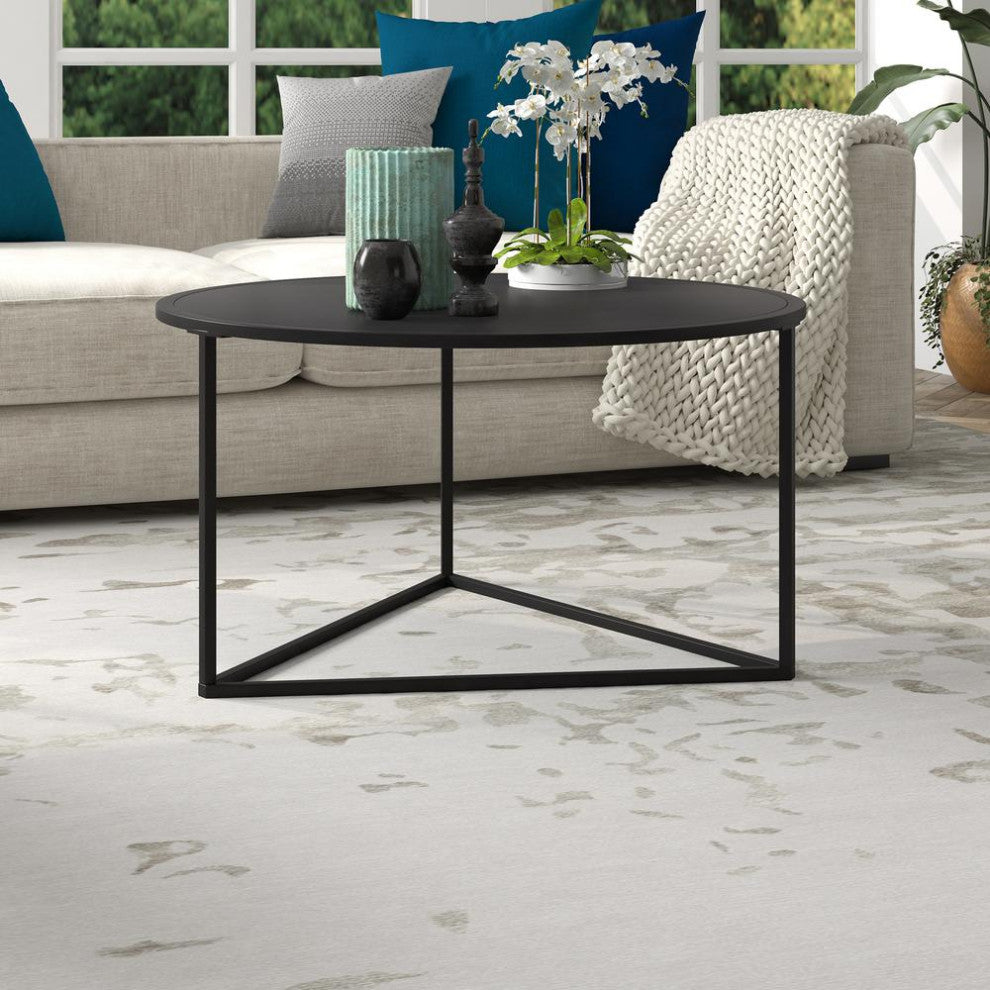 Jenson 33'' Wide Round Coffee Table with Metal Top in Blackened Bronze