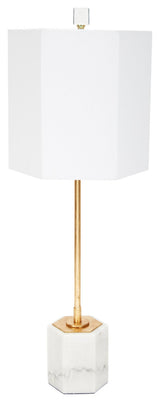 Scout Hexagonal White Marble Buffet Lamp, White Shade