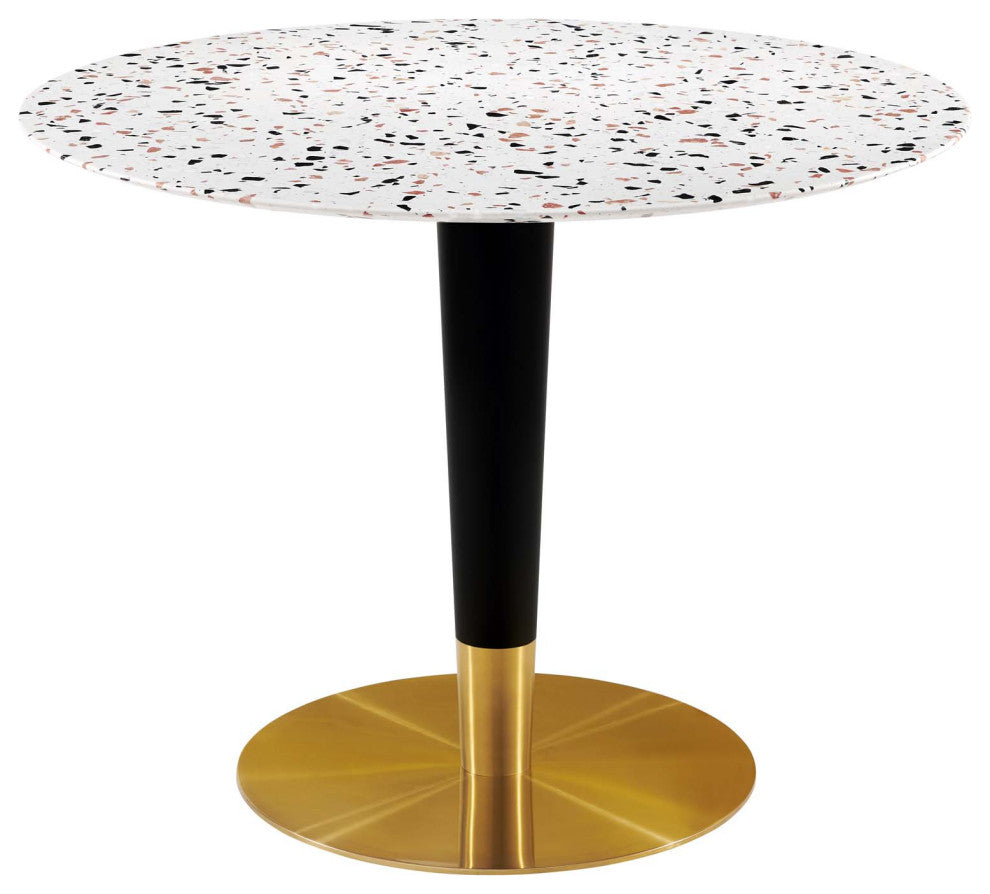 40" Dining Table, Round, White Gold, Metal, Modern Cafe Bistro Hospitality