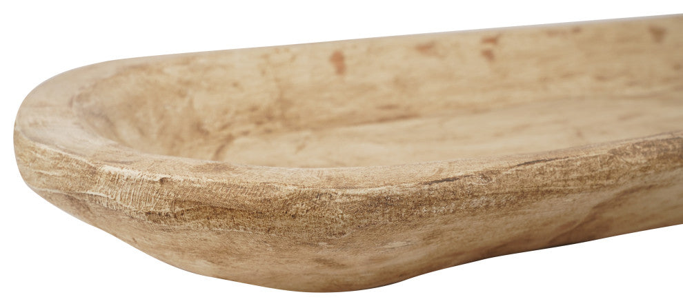 Extra Long Rustic Farmhouse Primitive Wooden Dough Bowl, Antiqued White, Long
