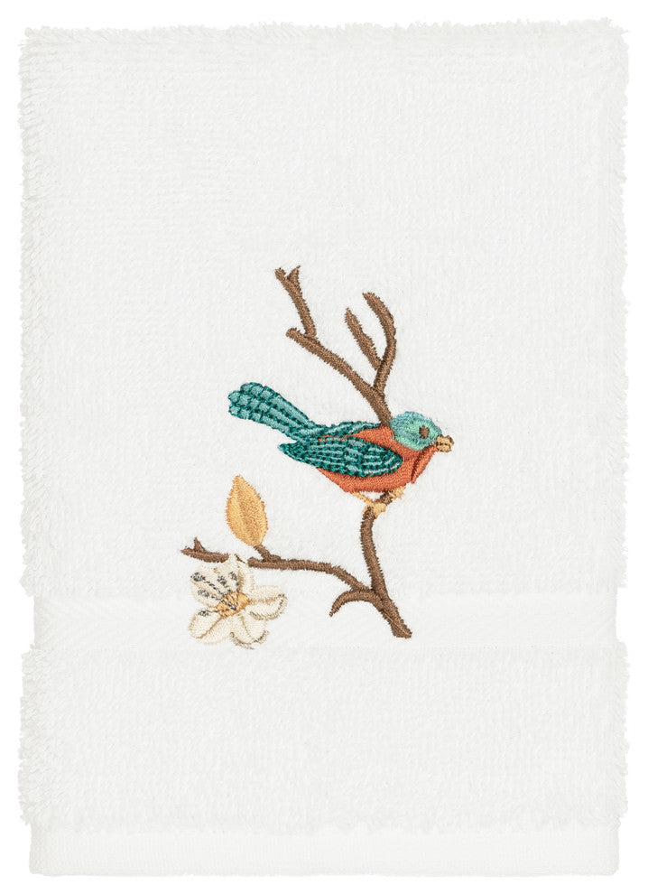 Linum Home Textiles Spring Time Embellished, White, Washcloth, 2-Piece Set