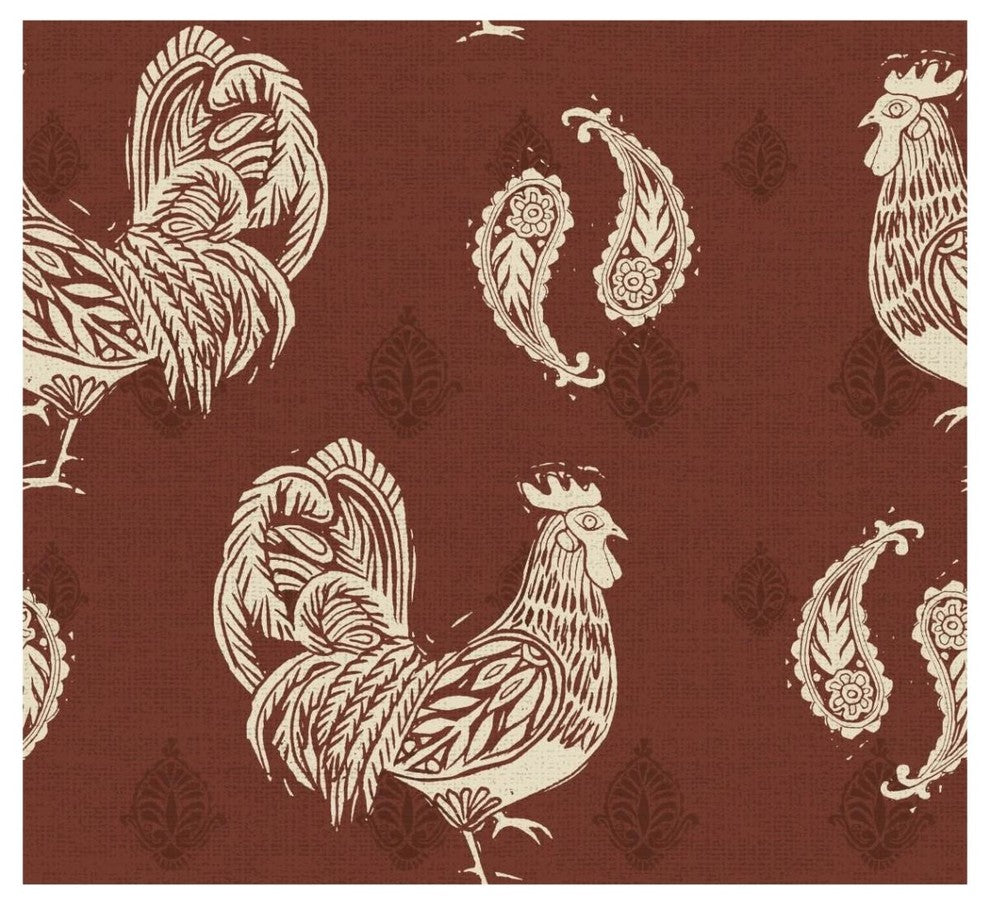 "Woodcut Rooster Patterns" Digital Paper Print by Daphne Brissonnet, 42"x38"