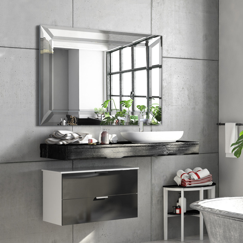 Rectangular Beveled Diamond Silver Framed Wall Mirror