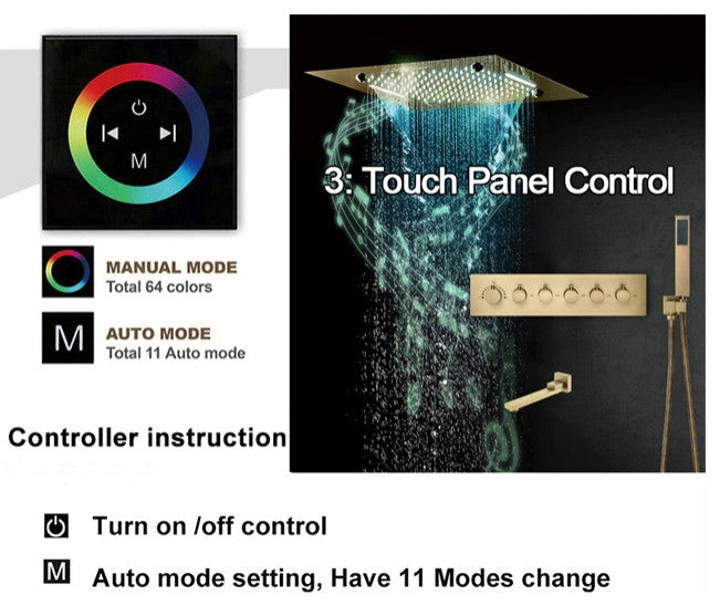 Led Musical Shower System With Hand Shower, Style 5- Touch Panel