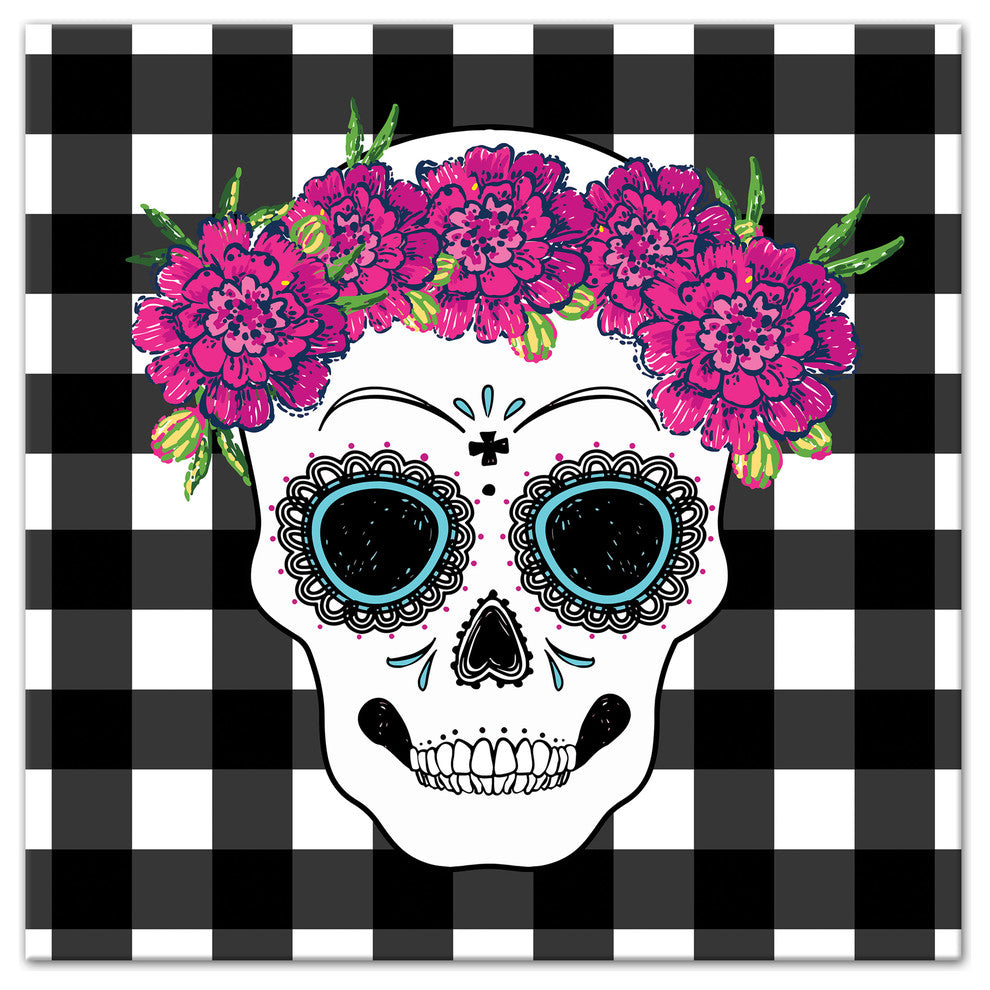 Sugar Skull Buffalo Check Print on Canvas