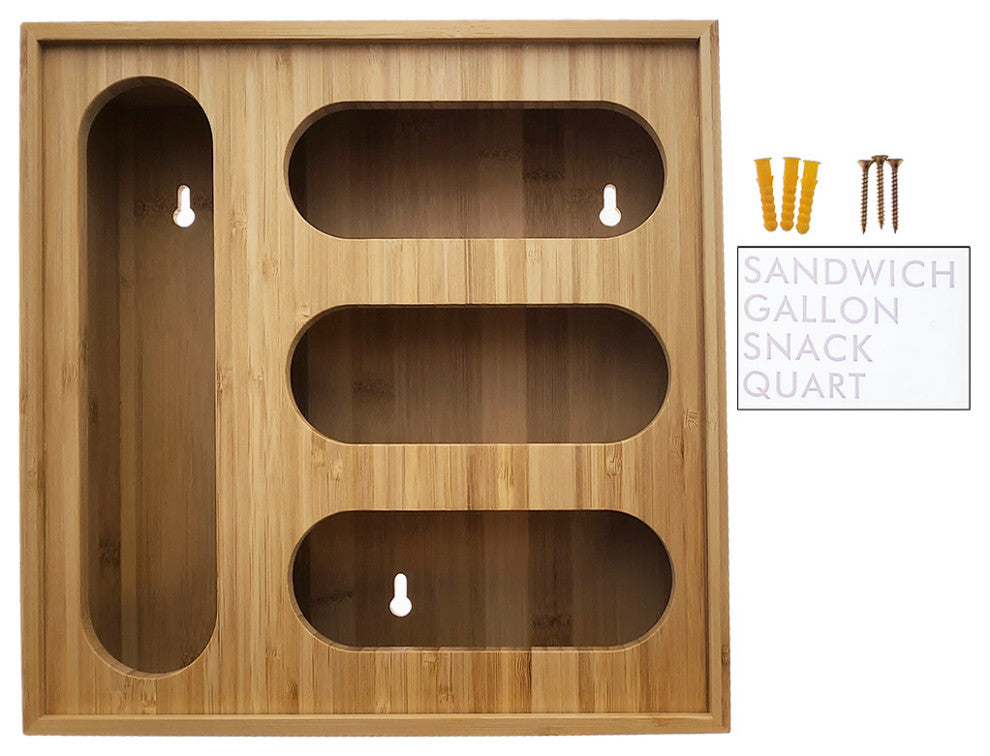OnDisplay Luxe Bamboo Kitchen Drawer Zip Food Storage Bag Organizer, Food Bagg, Natural