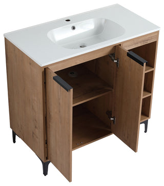 Single Vanity, Neutral Finish With Solid Surface Resin White Sink, 36"
