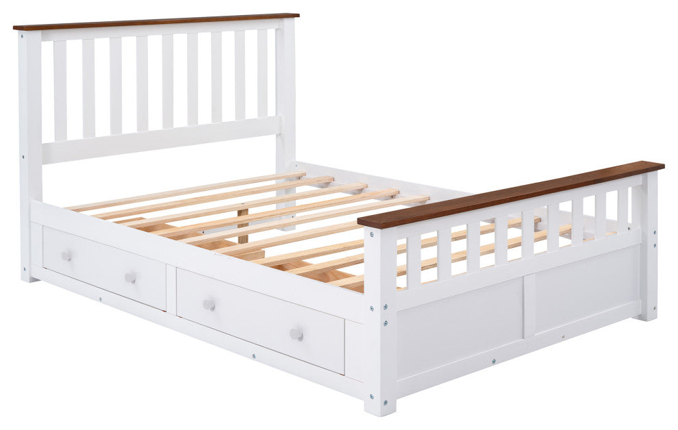 Gewnee Full Size Wood Platform Bed with Two Drawers in White