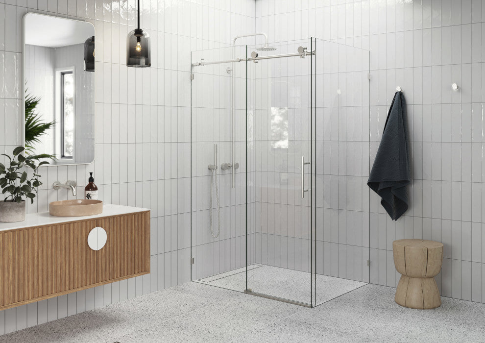 44"-48"x36"x78" Frameless Sliding Shower Door With Return Panel, Brushed Nickel