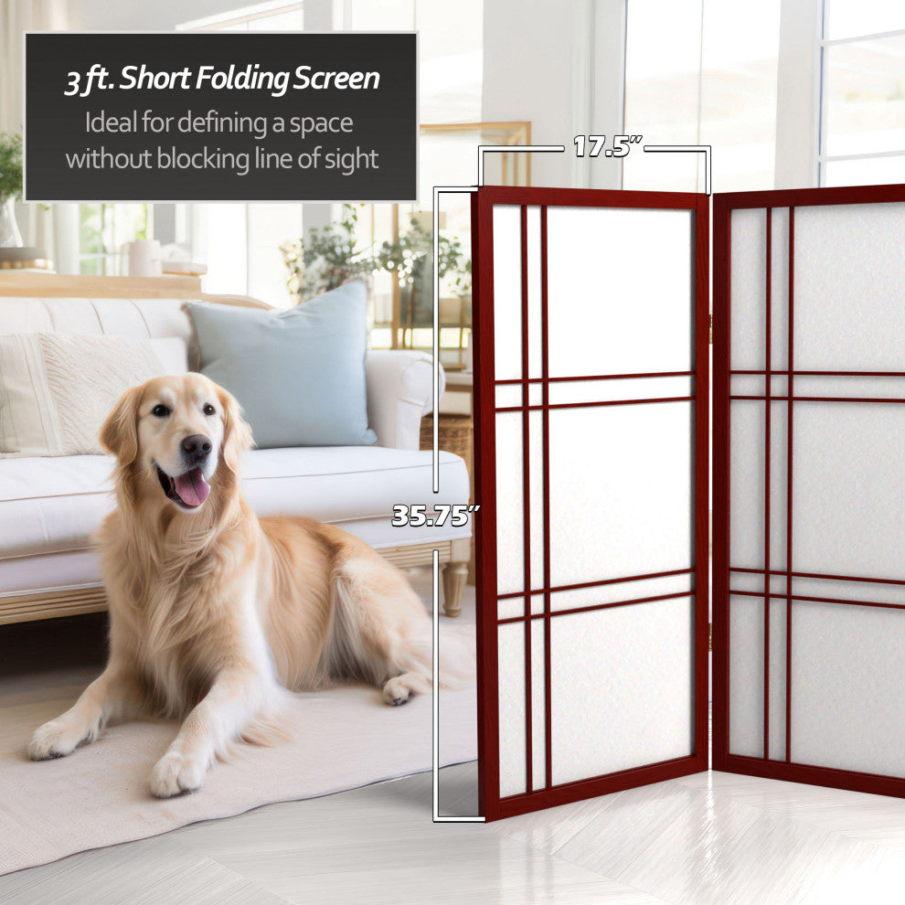3' Tall Double Cross Shoji Screen, Rosewood, 3 Panels