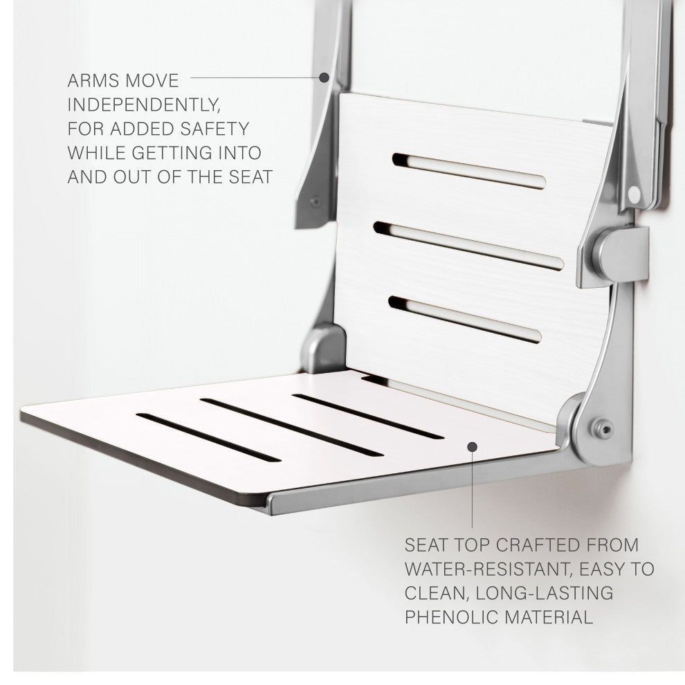 Seachrome Silhouette Comfort Shower Seats with Arms, White Seat With Silver Frame