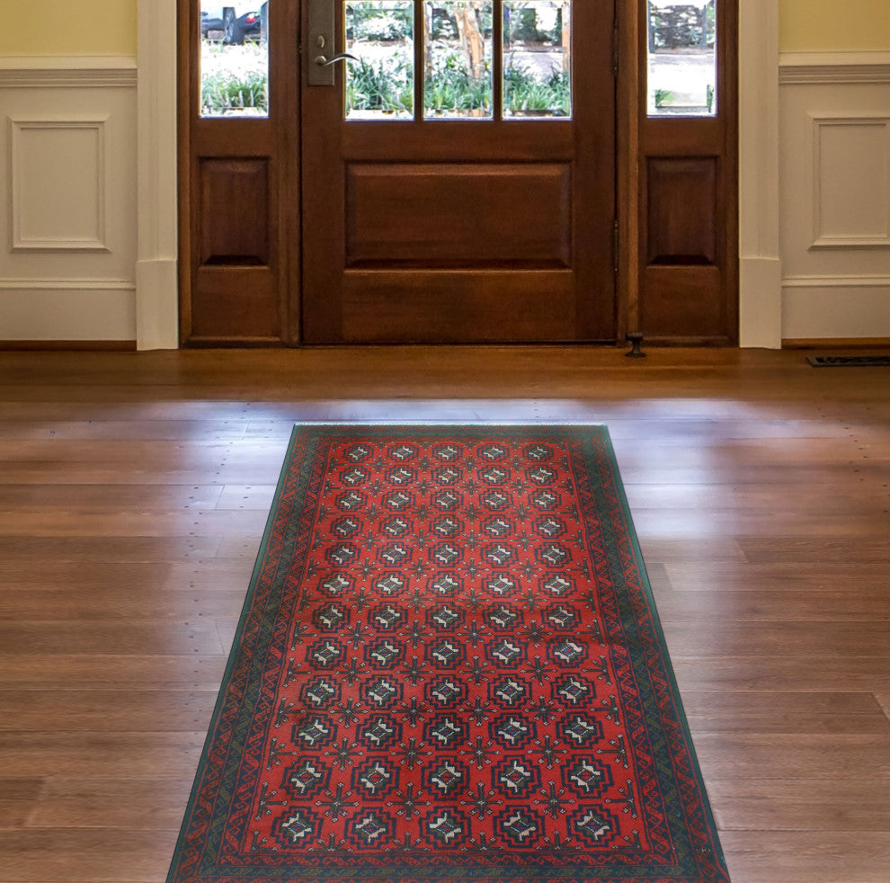 Vintage Distressed Hadier Red/Navy Rug, 3'6x6'0