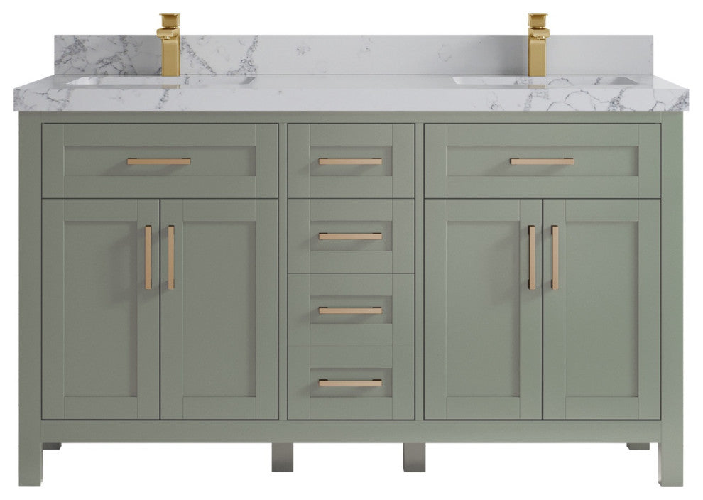 Cambridge 60" Double Bathroom Vanity in Evergreen 2" Venatino Quartz