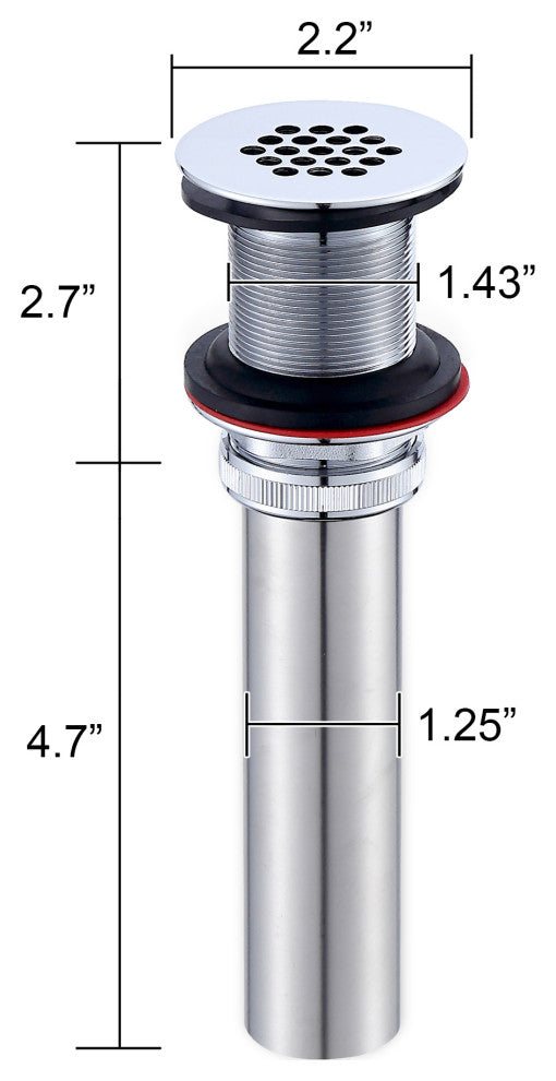 Bathroom Faucet Grid Drain Strainer Without Overflow, Chrome