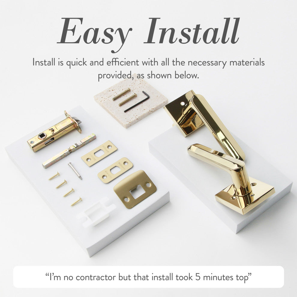 Modern Heavy Duty Designer Interior Door Lever - Beaux Collection, Polished Brass, Privacy Right Hand