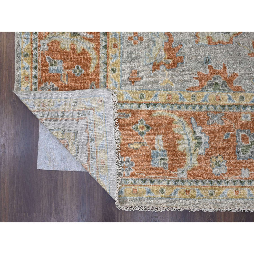 Tan Color, Oushak Design, Soft Wool Hand Knotted Oversized Rug, 11'10"x14'9"