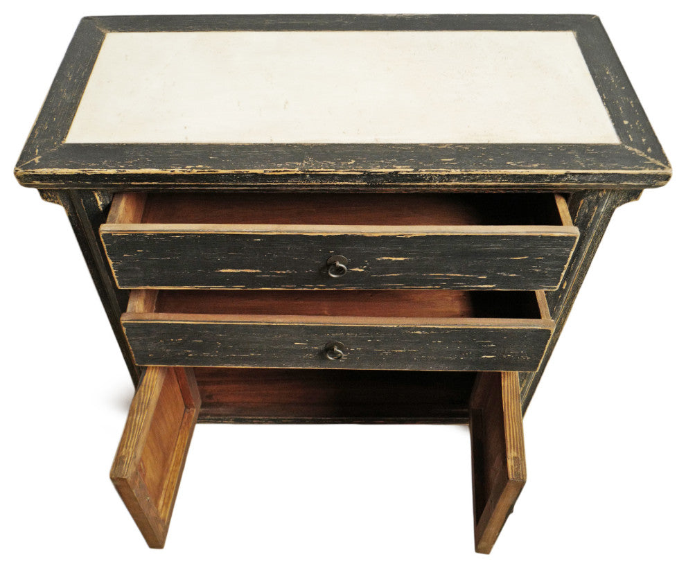 Marble Top Black Rustic Nightstand