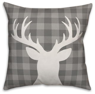 Gray Plaid Deer 18"x18" Throw Pillow