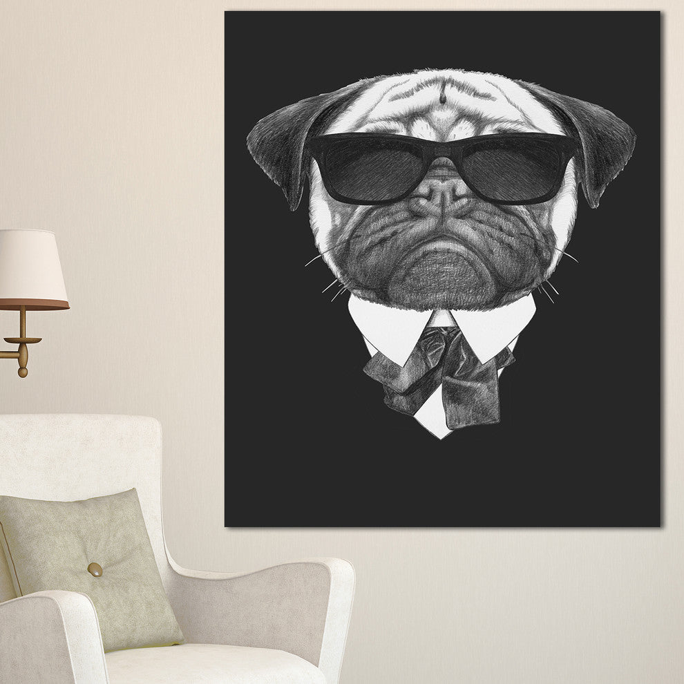 Pug Dog Portrait in Suit, Animal Canvas Art Print, 30"x40"