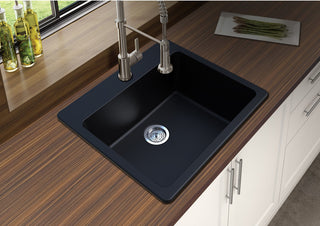 Winpro Dual-Mount Kitchen Sink, Single Bowl, Granite Quartz, 25", Black