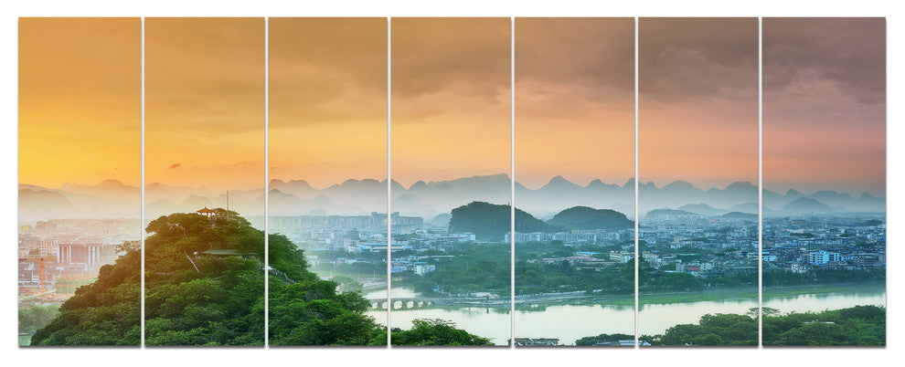 Li River and Karst Mountains, Landscape Canvas Art Print, 83"x32", 7 Panels