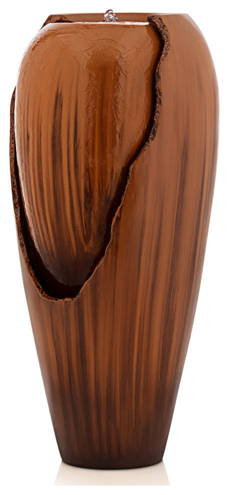 33" Tall Water Jar Fountain with LED Light, Brown