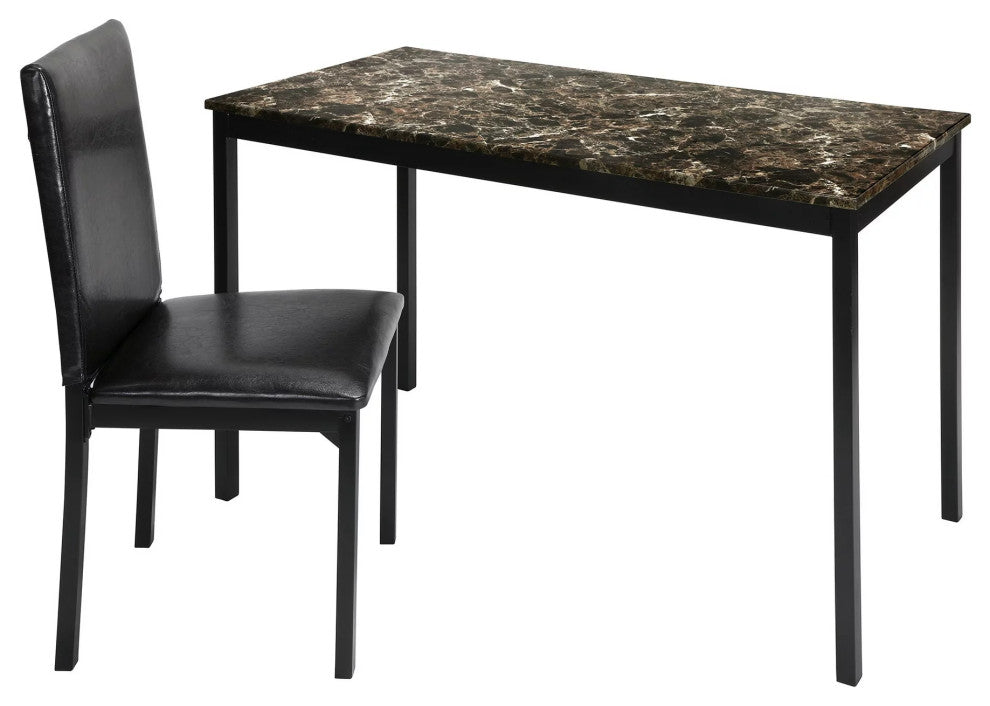 Contemporary Desk, Faux Marble Tabletop With Faux Leather Chair, Brown/Black
